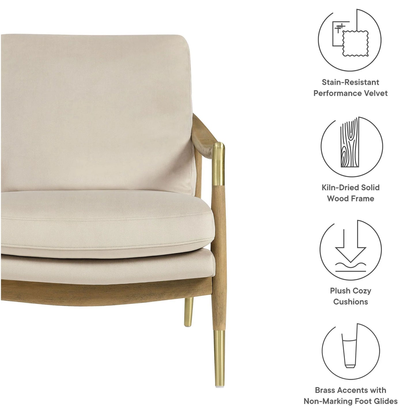 Rollins Velvet Armchair, Almond