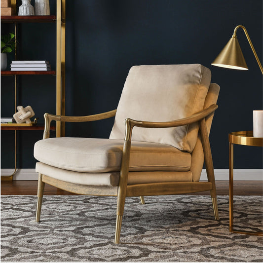 Rollins Velvet Armchair, Almond