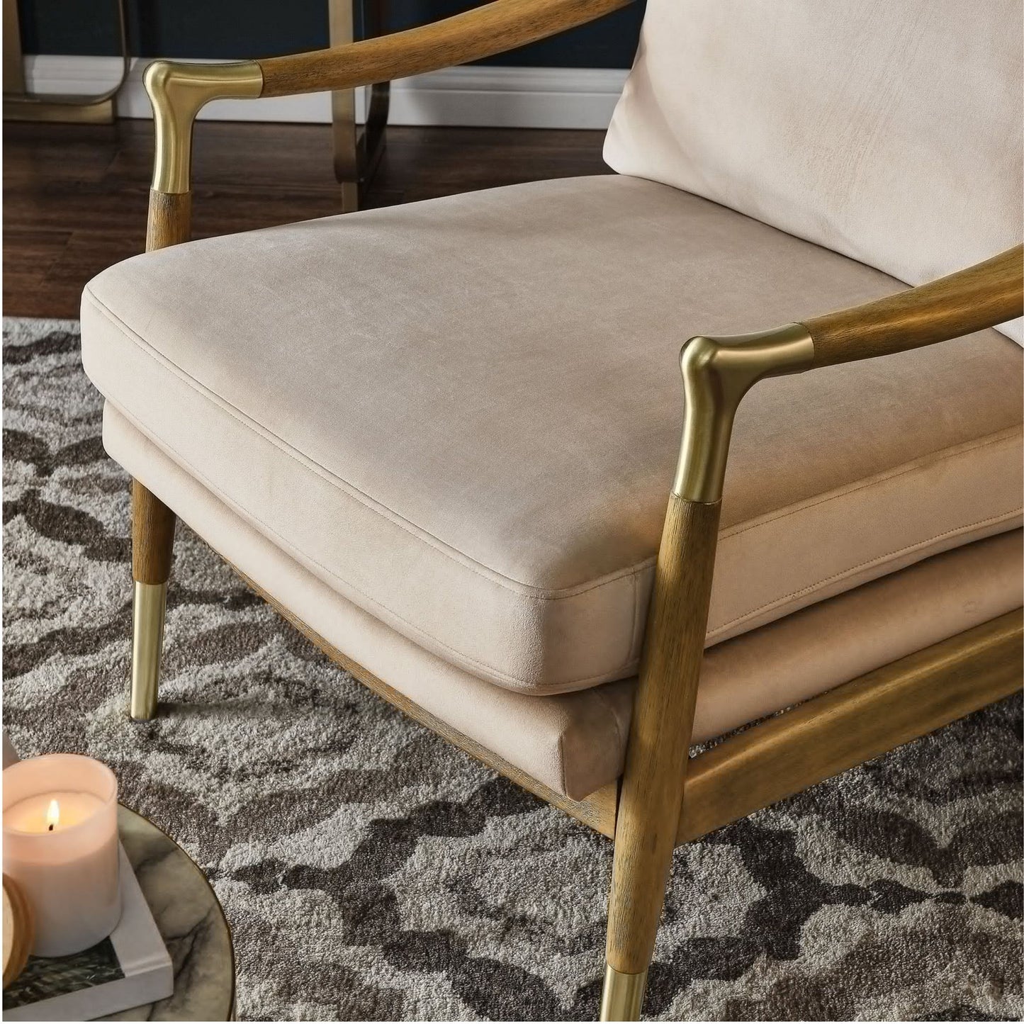 Rollins Velvet Armchair, Almond