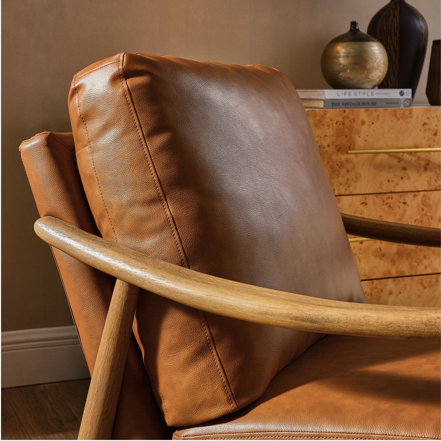Rollins Leather Armchair, Tan