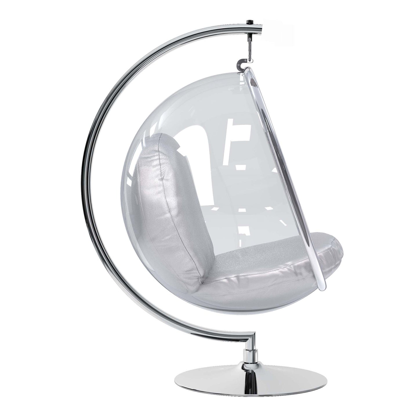 Hanging Bubble Chair With Stand, Silver Cushions