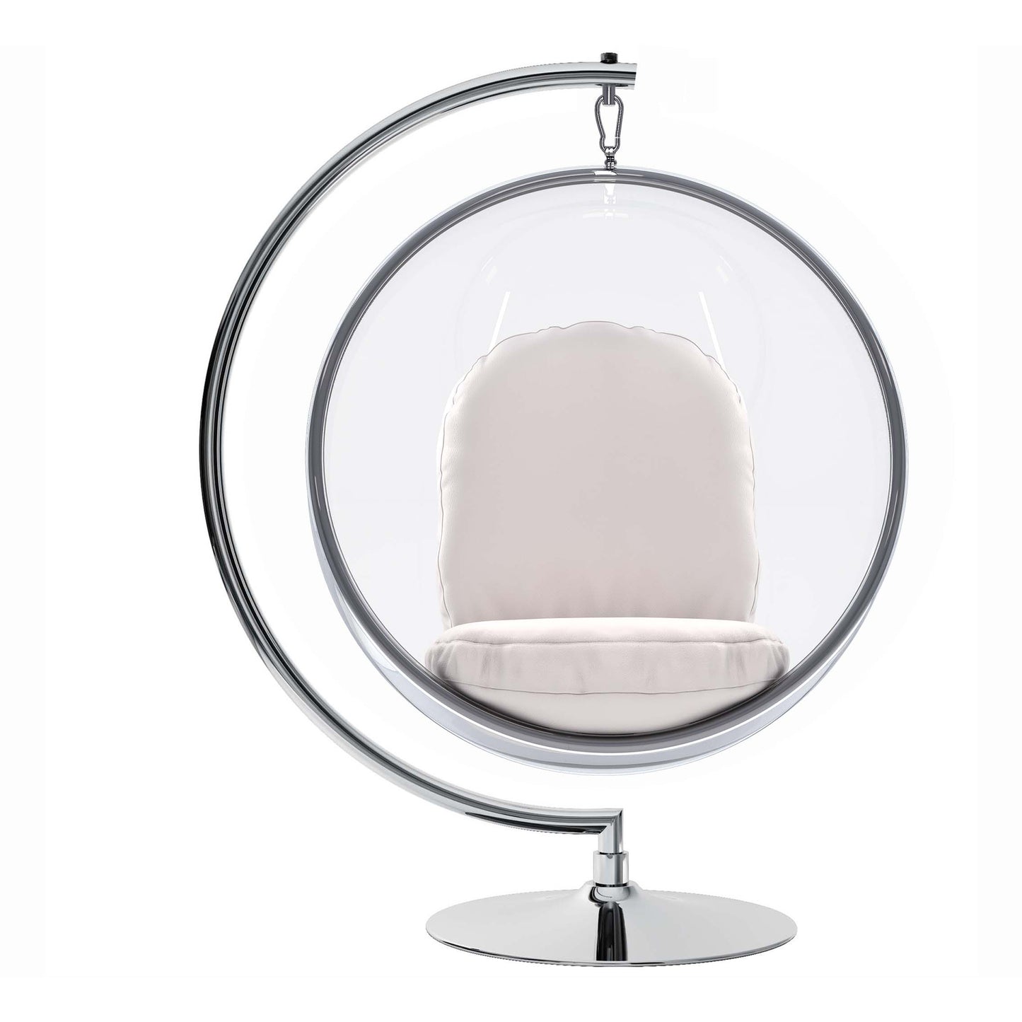 Hanging Bubble Chair With Stand, White Cushions