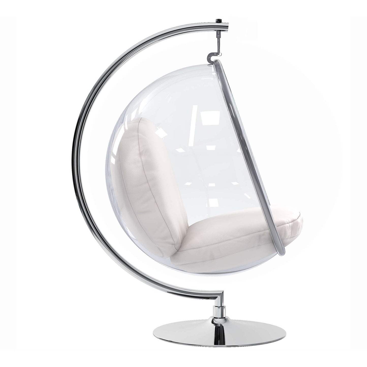 Hanging Bubble Chair With Stand, White Cushions