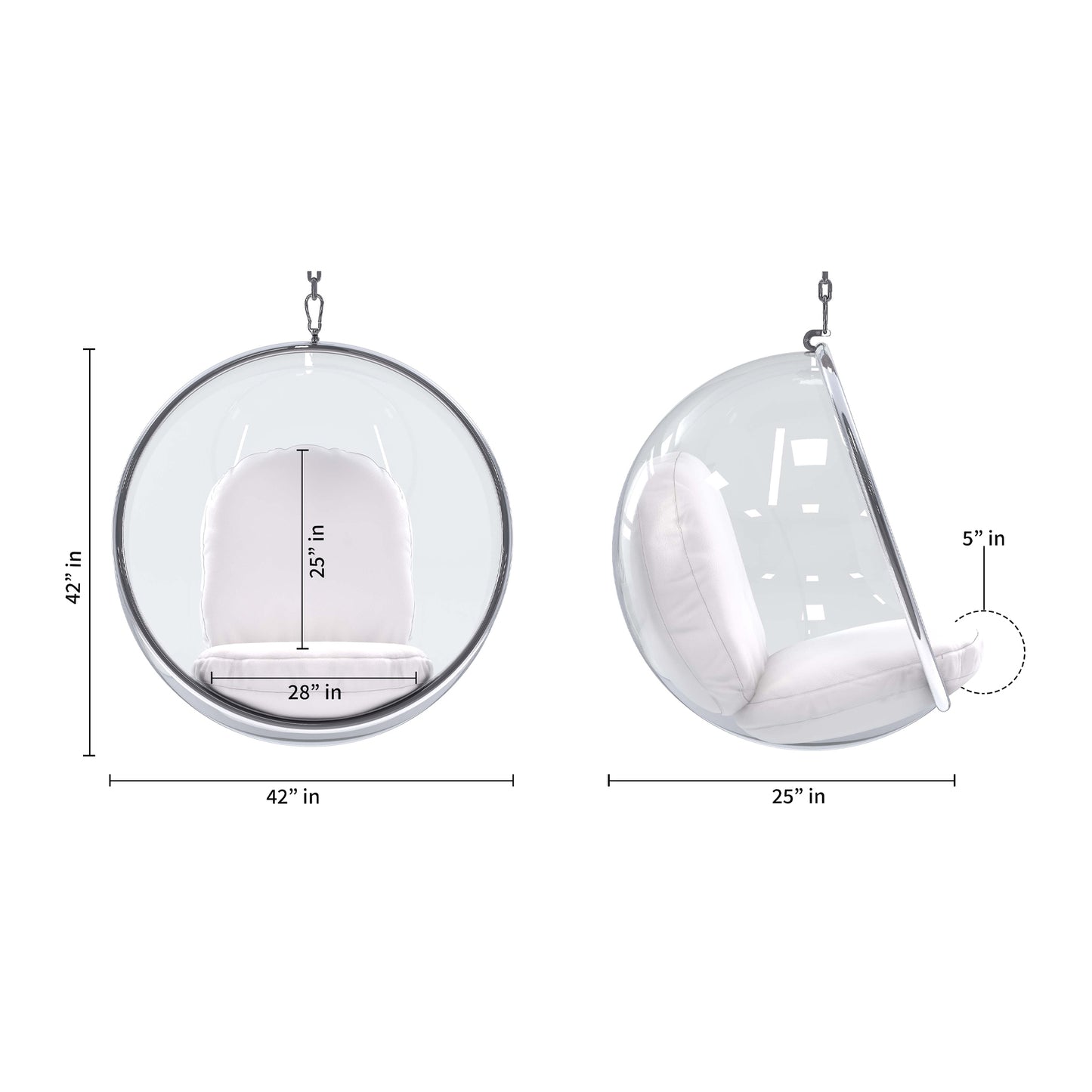 Hanging Bubble Chair With Stand, White Cushions
