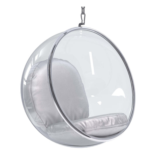 Hanging Bubble Chair, Silver Cushions