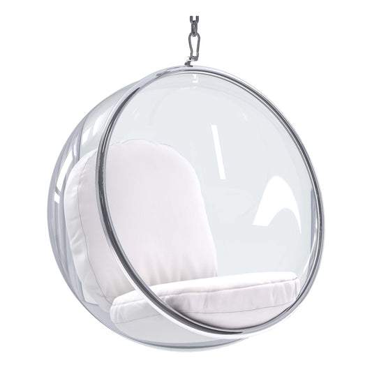 Hanging Bubble Chair, White Cushions