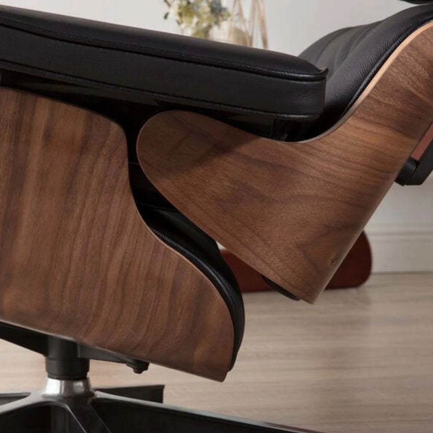 Vita Leather Lounge Chair & Ottoman, Black