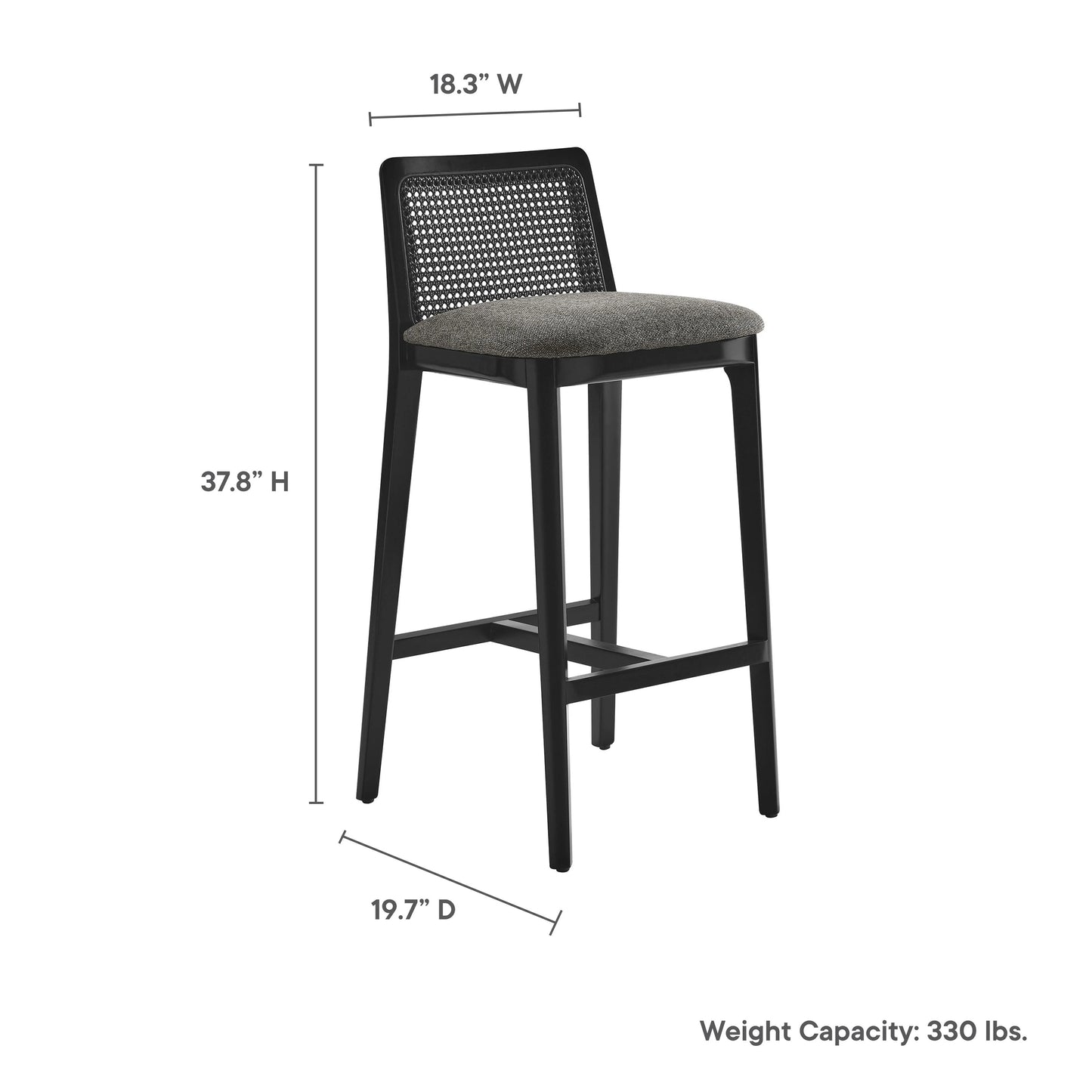 Mona Fabric Bar Stool, Black