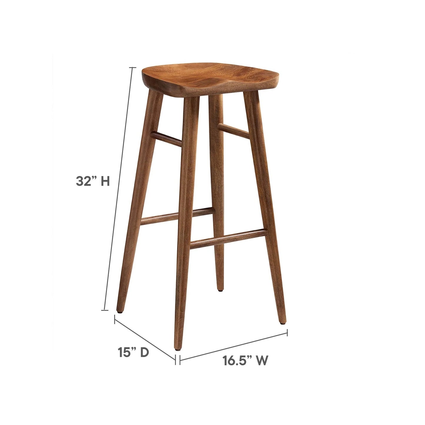 Luca Wooden Bar Stool, Walnut