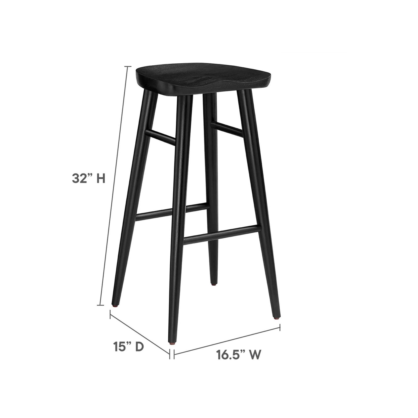 Luca Wooden Bar Stool, Black