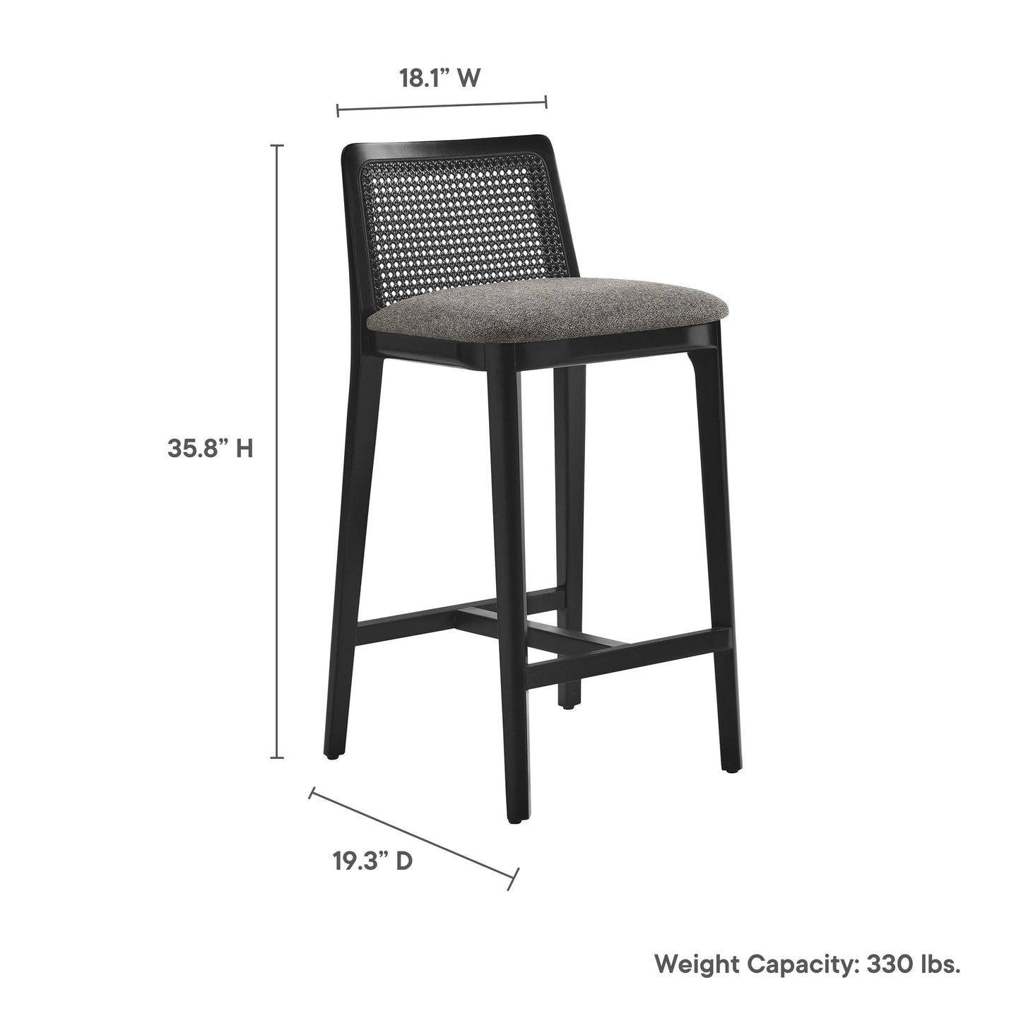 Mona Fabric Counter Stool, Black