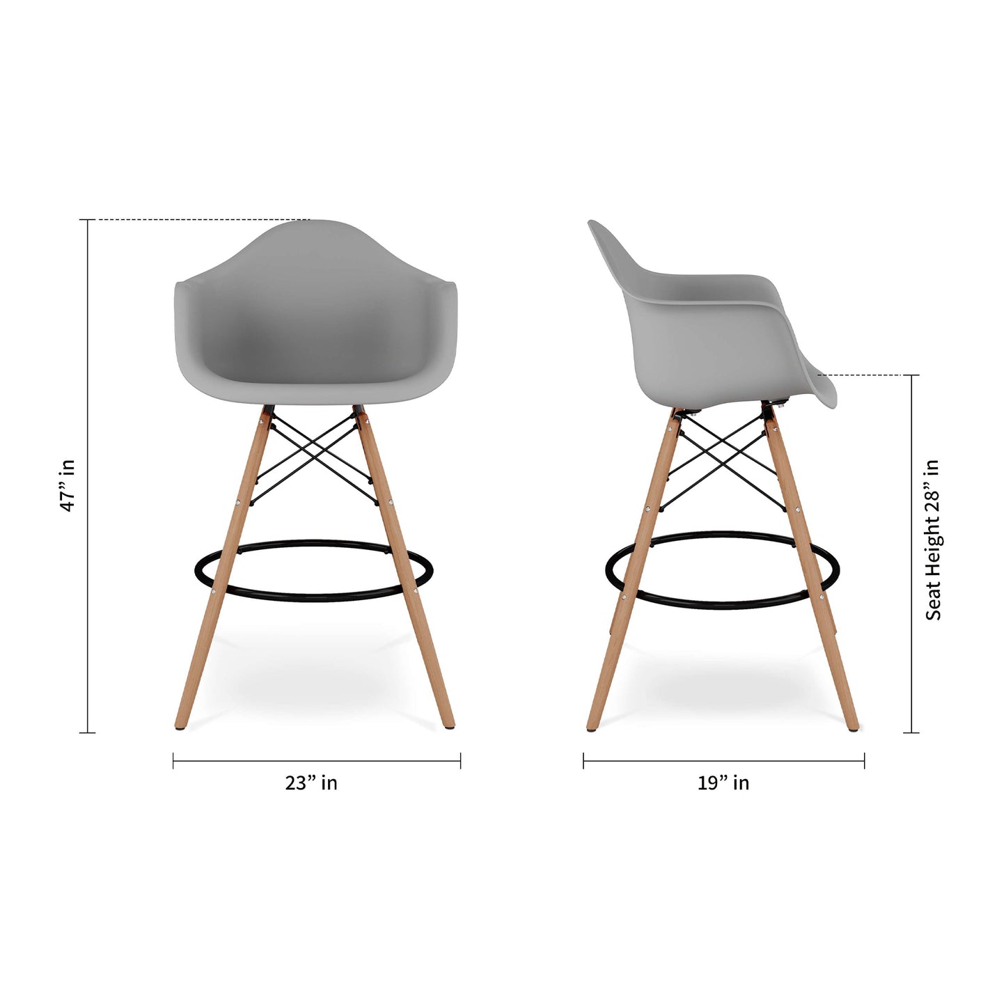 Eiffel Counter Stool With Arms, Gray