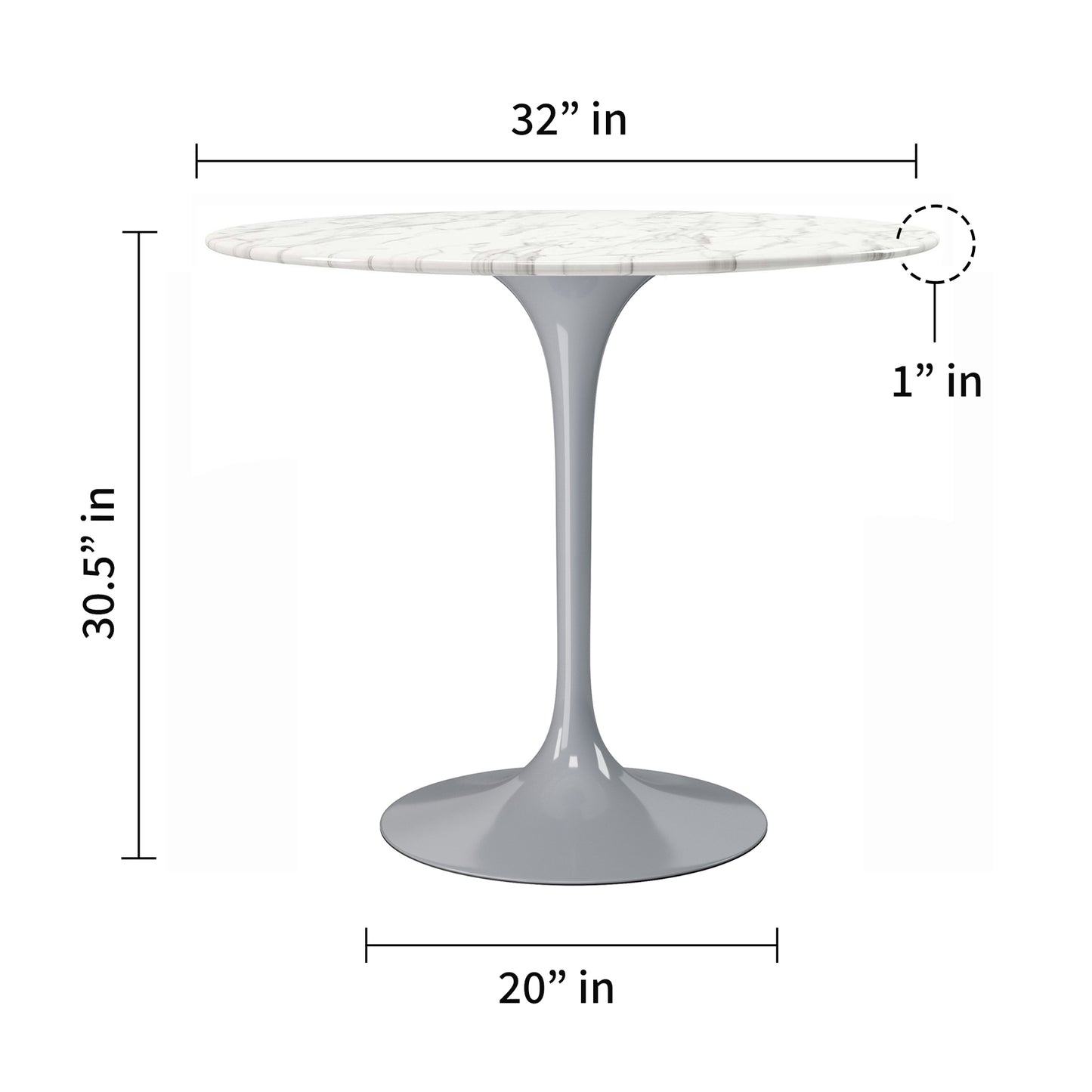 Tulip Marble Dining Table - 32" Round, Gray Base