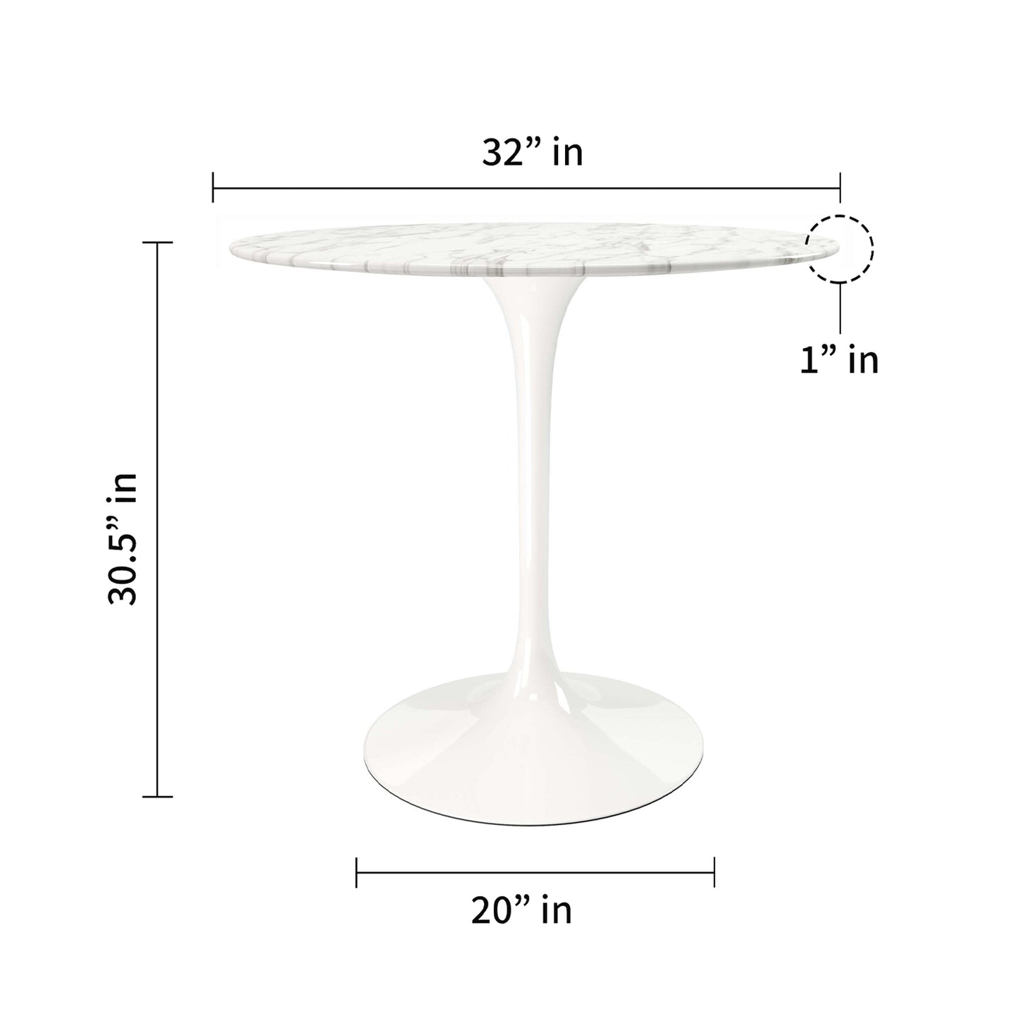 Tulip Marble Dining Table - 32" Round White