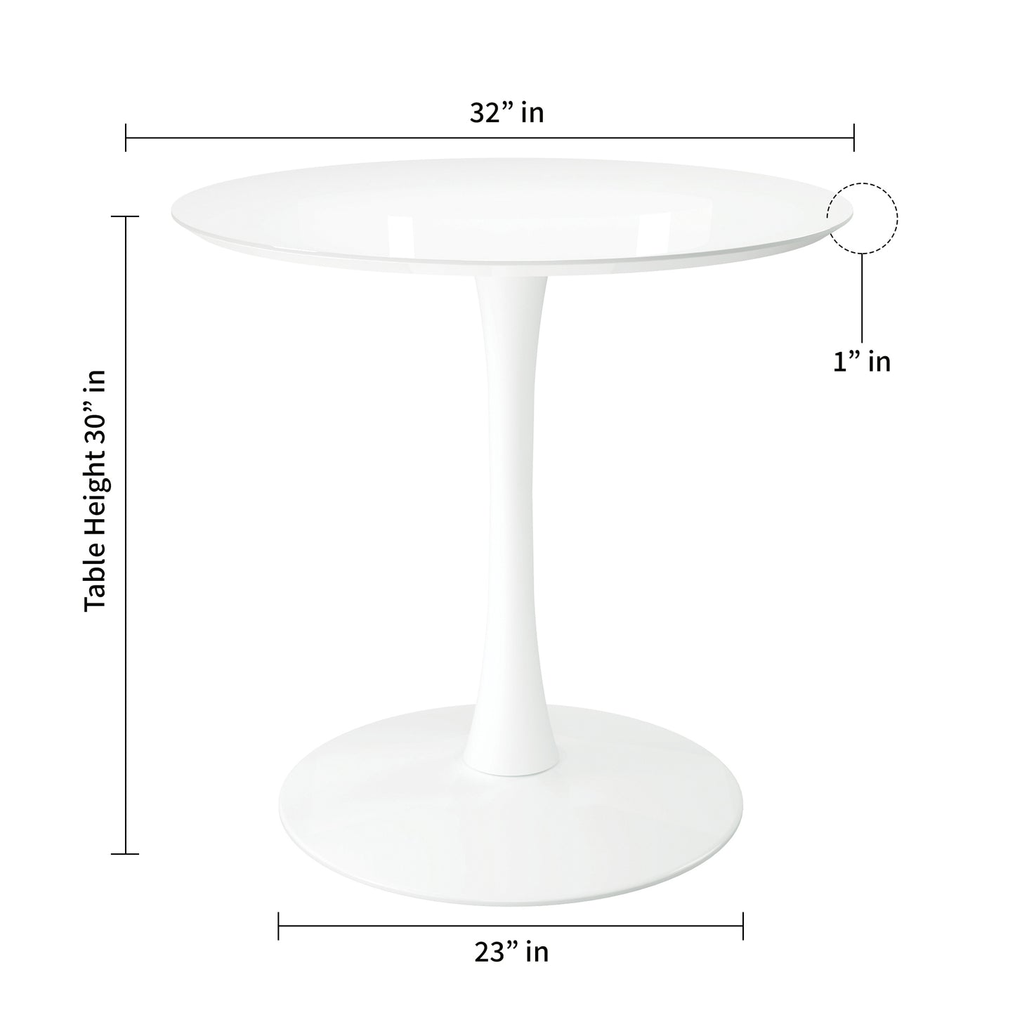 Tulip Wood Top Dining Table, 32" Round White