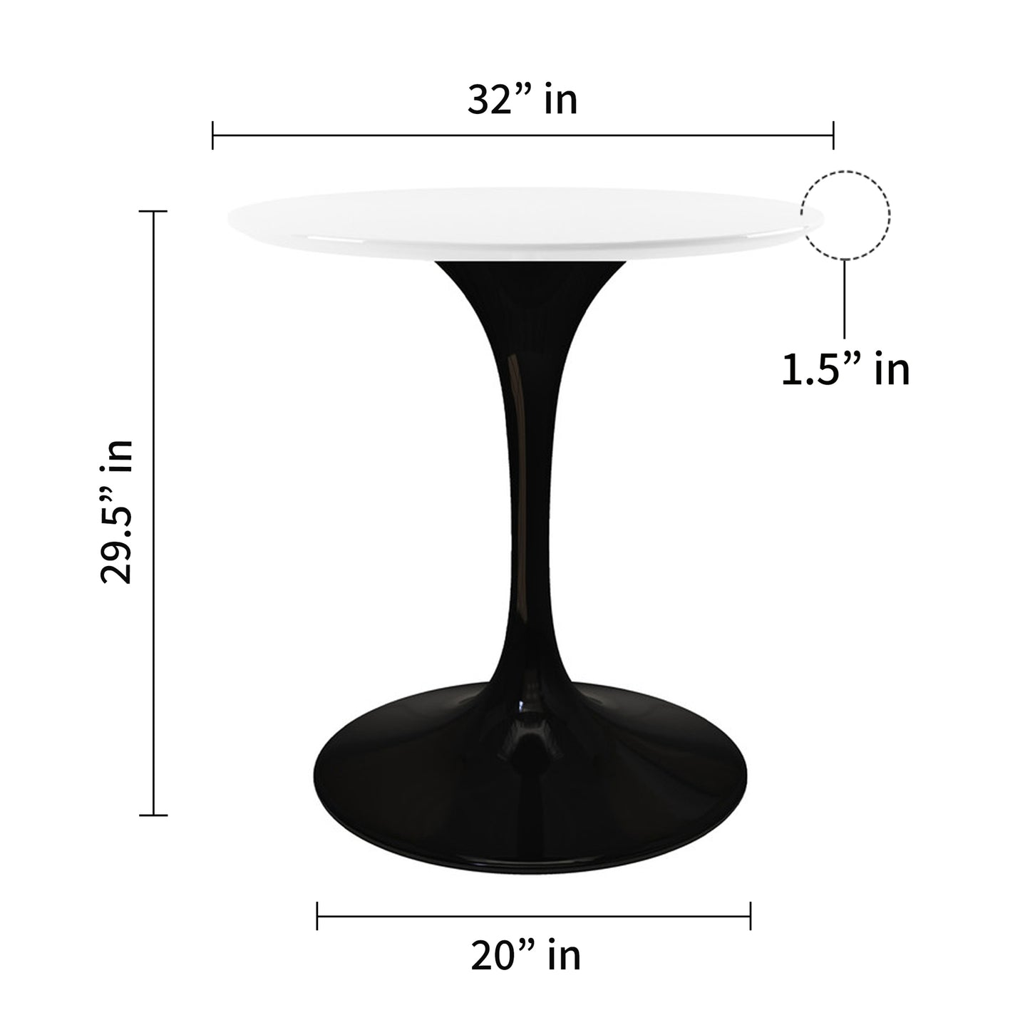 Tulip Fiberglass Dining Table, 32" Round Black Base