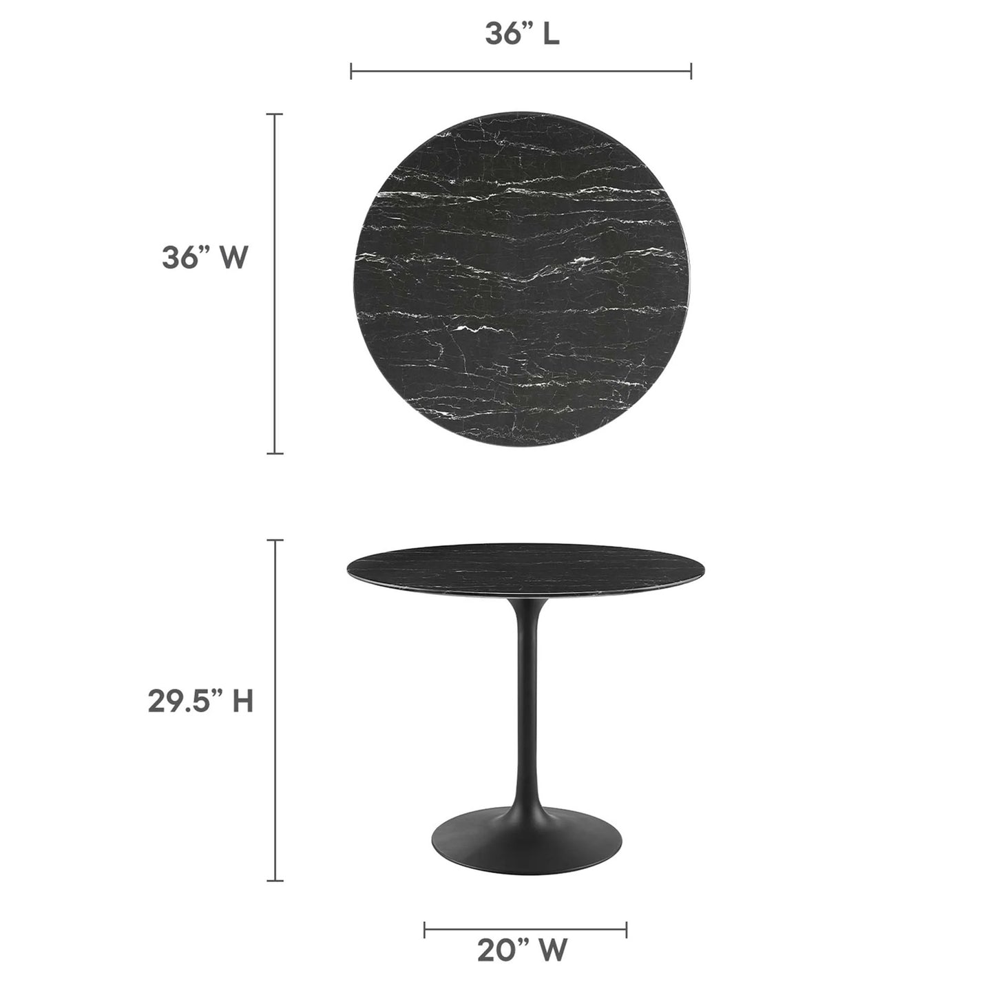 Tulip Marble Dining Table - 36" Round, Black