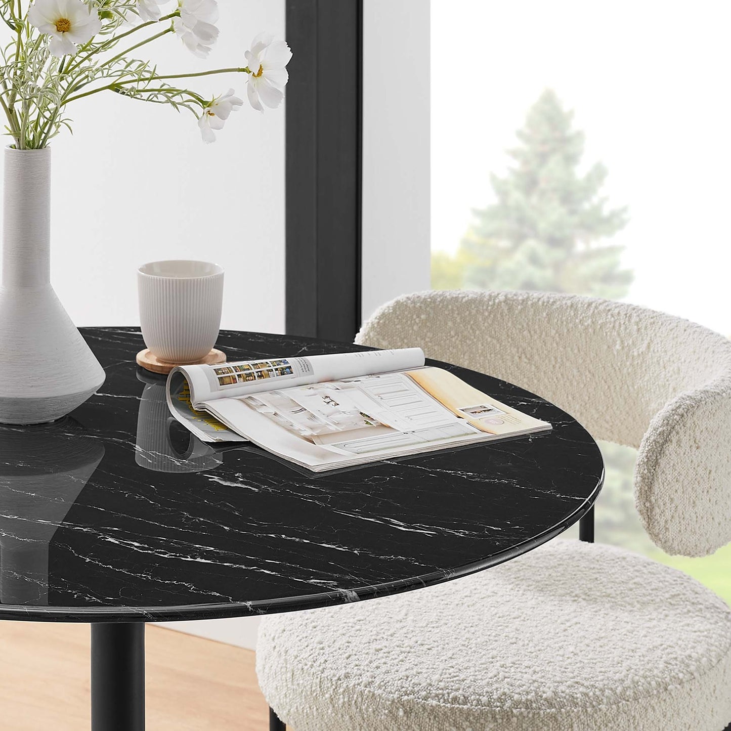 Tulip Marble Dining Table - 36" Round, Black