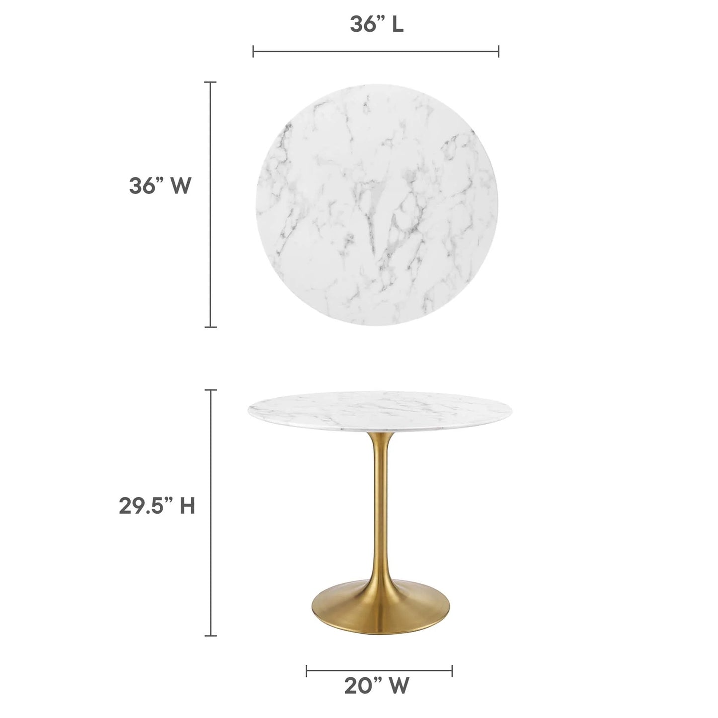 Tulip Marble Dining Table - 36" Round, Gold Base