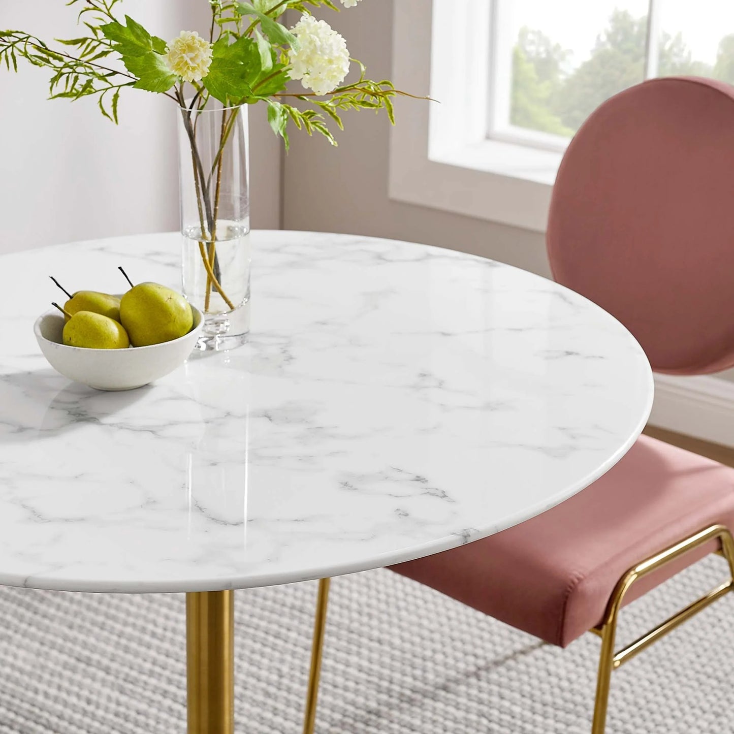 Tulip Marble Dining Table - 36" Round, Gold Base