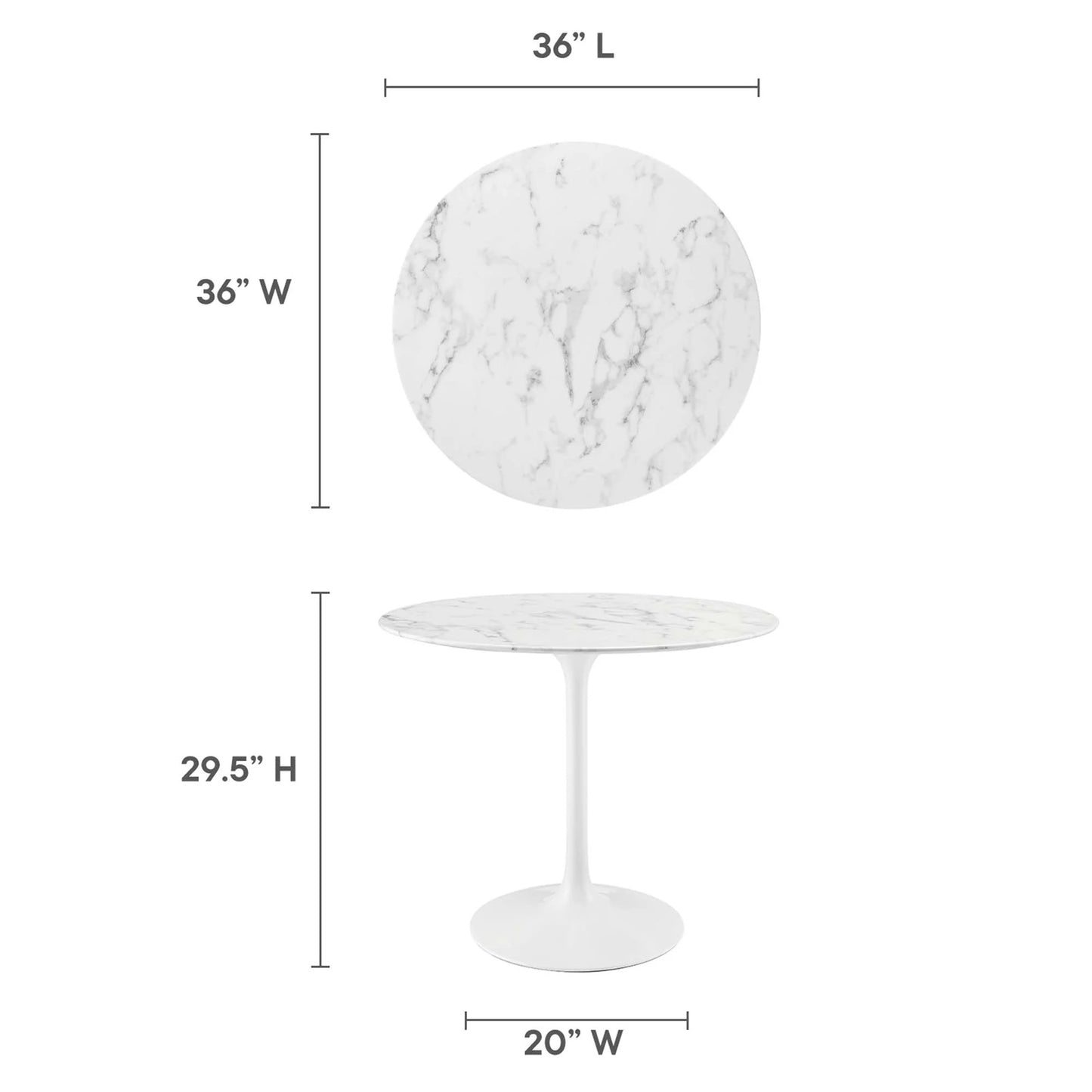 Tulip Marble Dining Table - 36" Round White