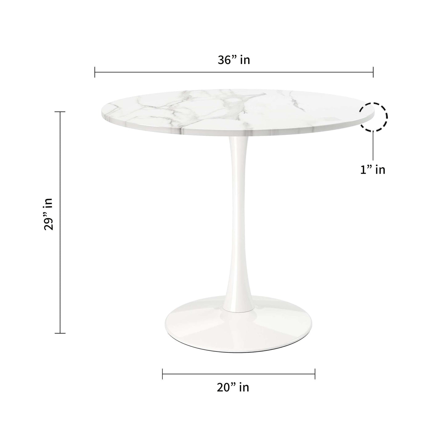 Tulip Wood Top Dining Table 36" Round - Marble Finish