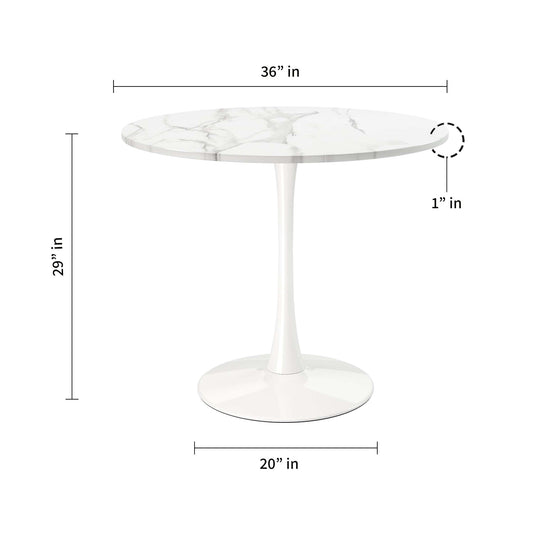 Tulip Wood Top Dining Table 36" Round - Marble Finish