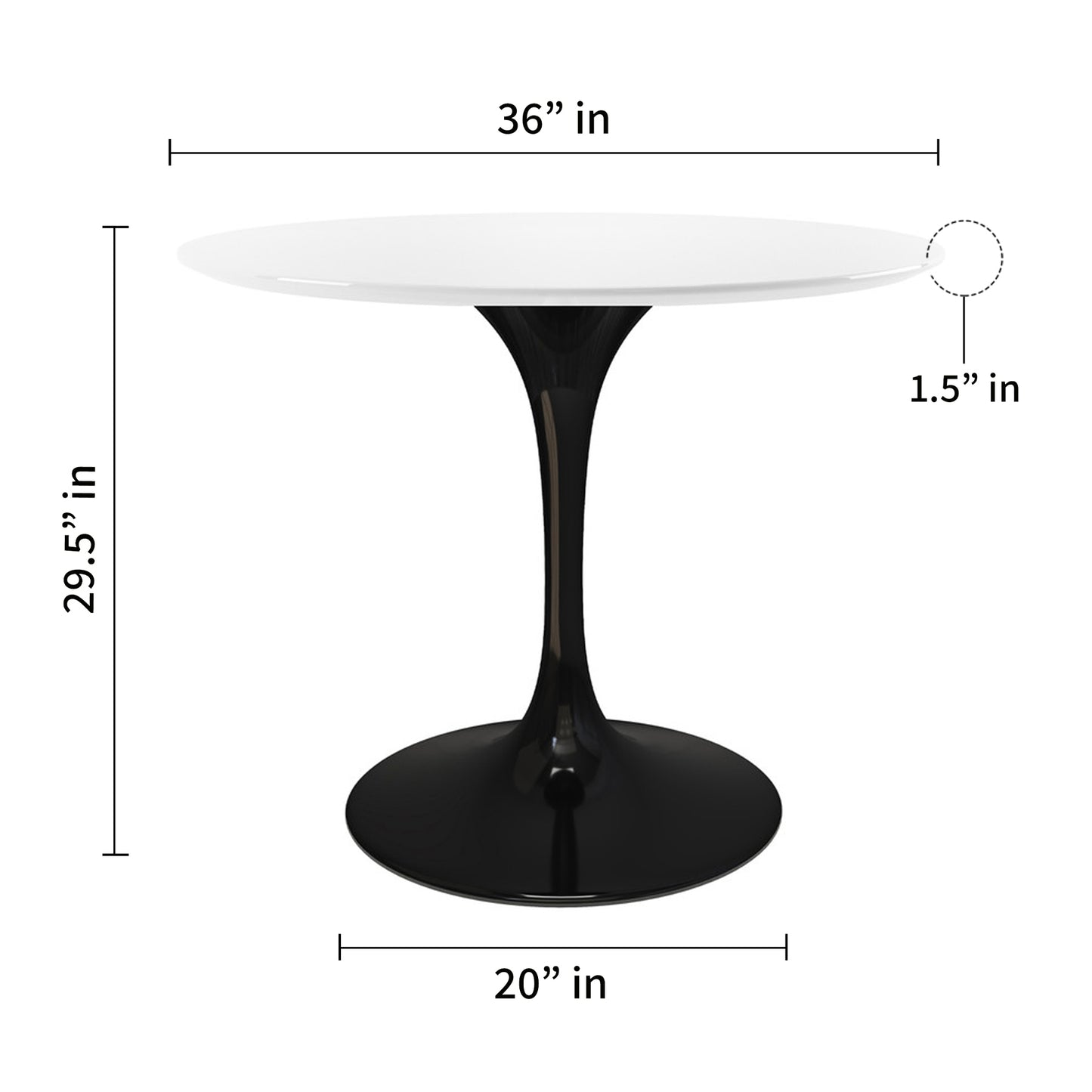 Tulip Fiberglass Dining Table , 36" Round Black Base