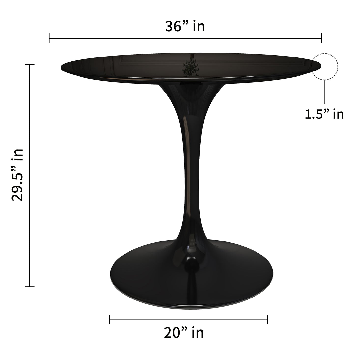 Tulip Fiberglass Dining Table , 36" Round Black