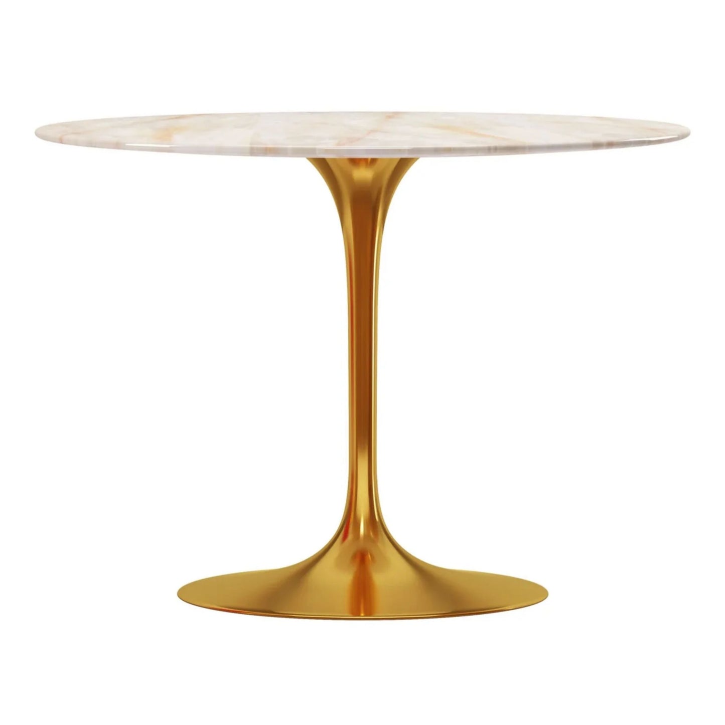 Tulip Onyx Marble Dining Table - 40" Round, Gold Base