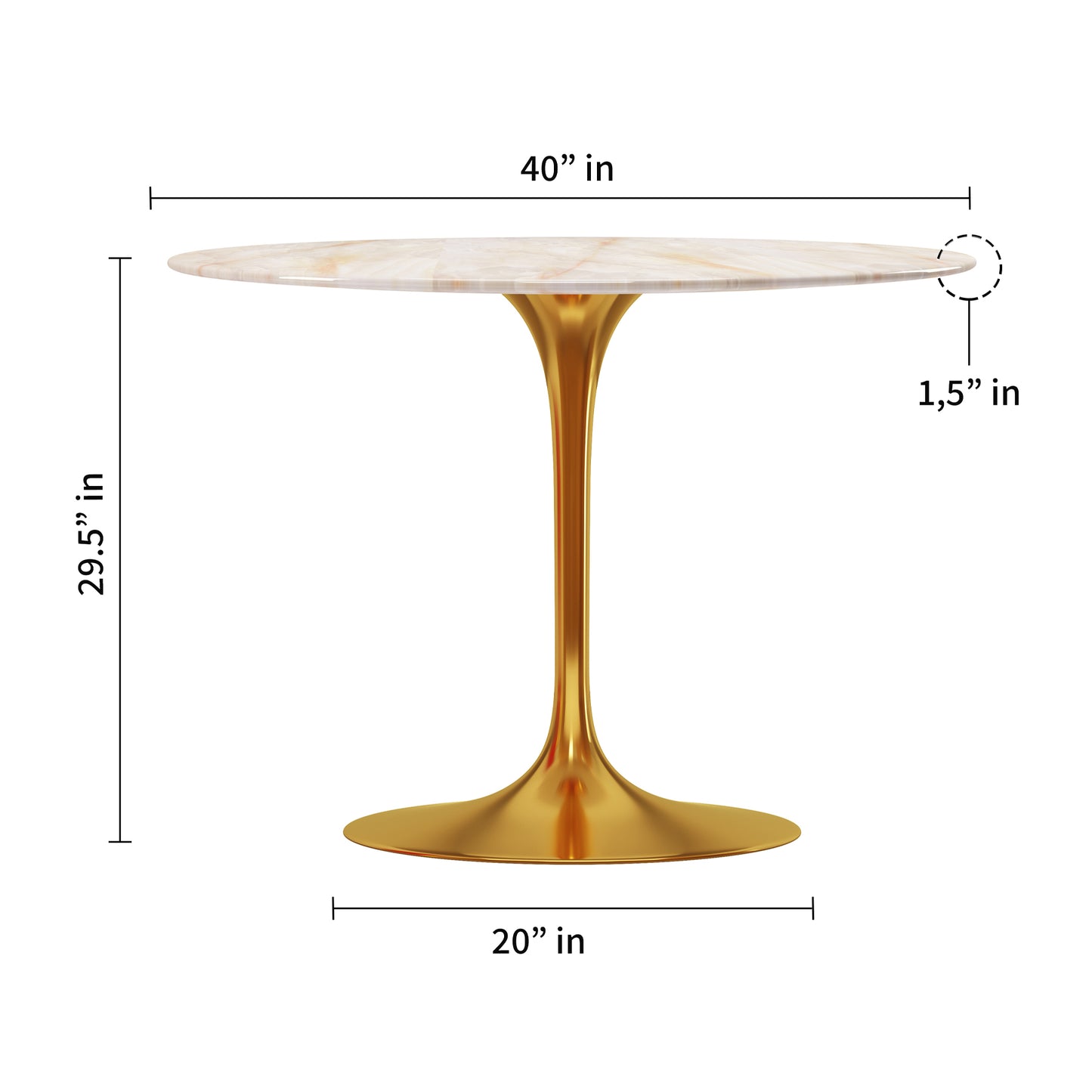 Tulip Onyx Marble Dining Table - 40" Round, Gold Base