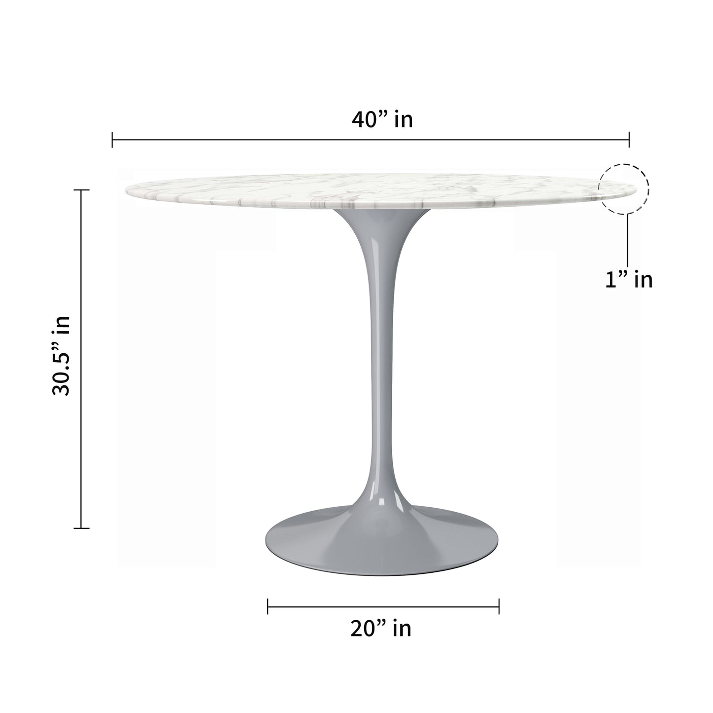 Tulip Marble Dining Table - 40" Round, Gray Base