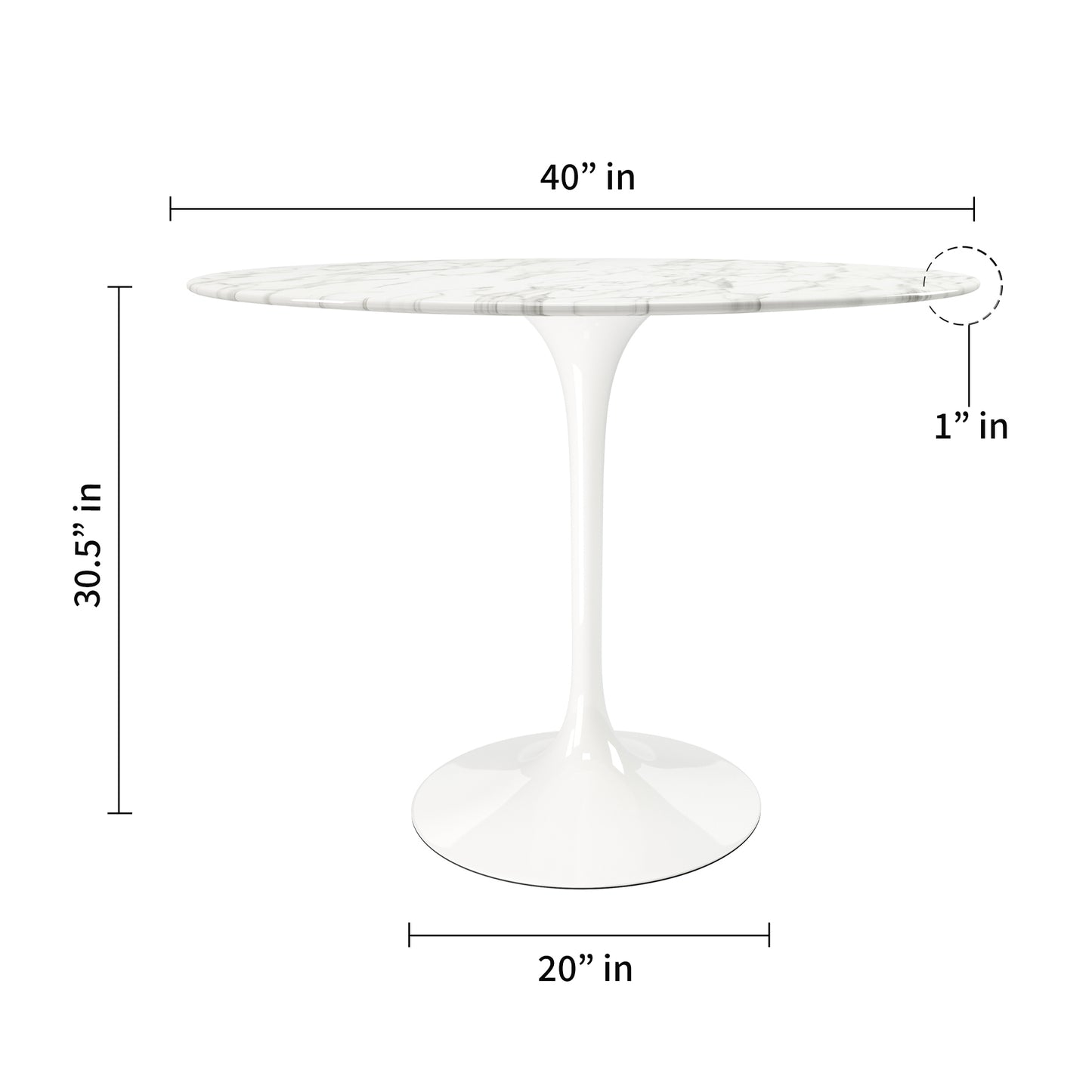 Tulip Marble Dining Table - 40" Round White