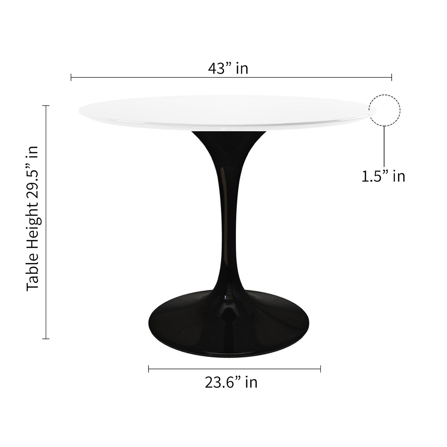 Tulip Fiberglass Dining Table, 42" Round Black Base