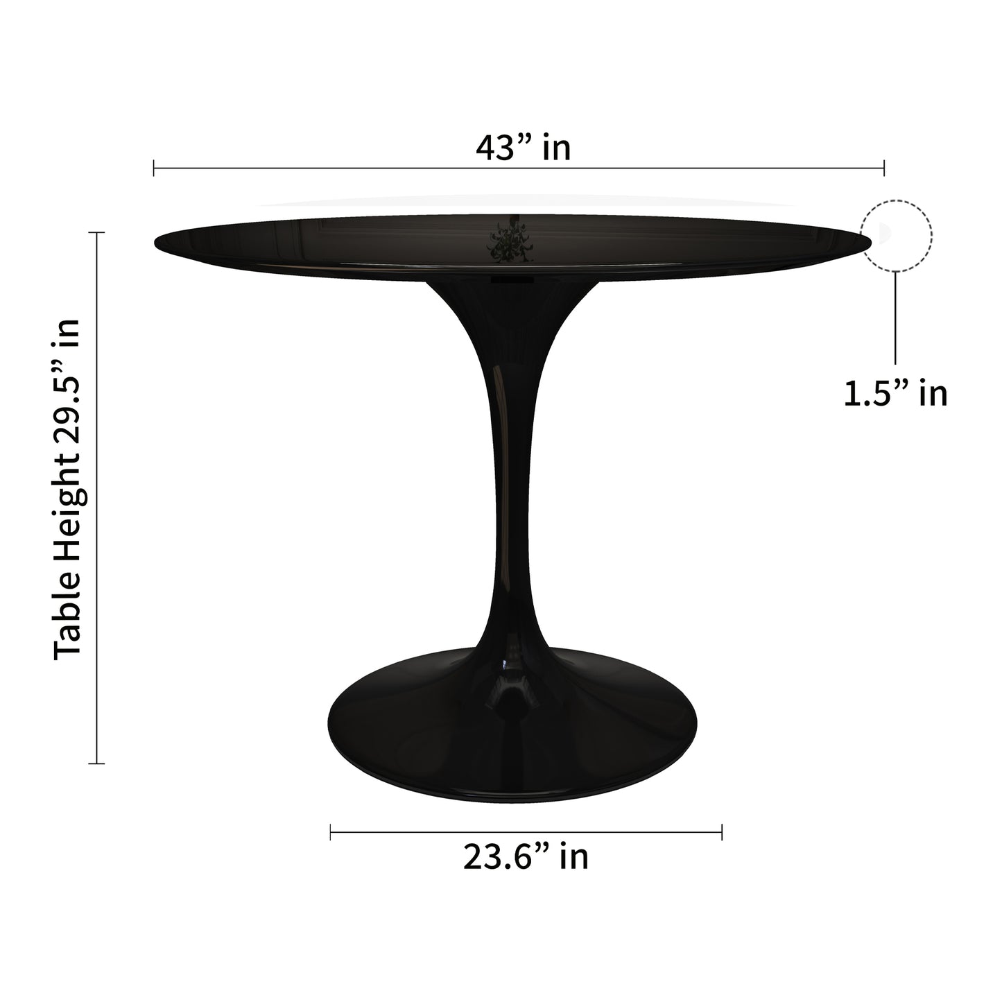 Tulip Fiberglass Dining Table, 42" Round Black