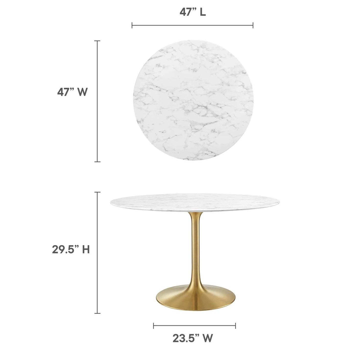 Tulip Marble Dining Table - 48" Round, Gold Base