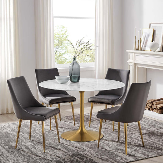 Tulip Marble Dining Table - 48" Round, Gold Base