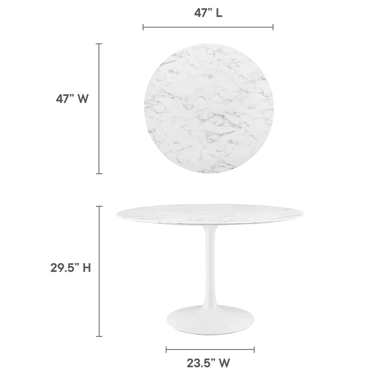Tulip Marble Dining Table - 48" Round White