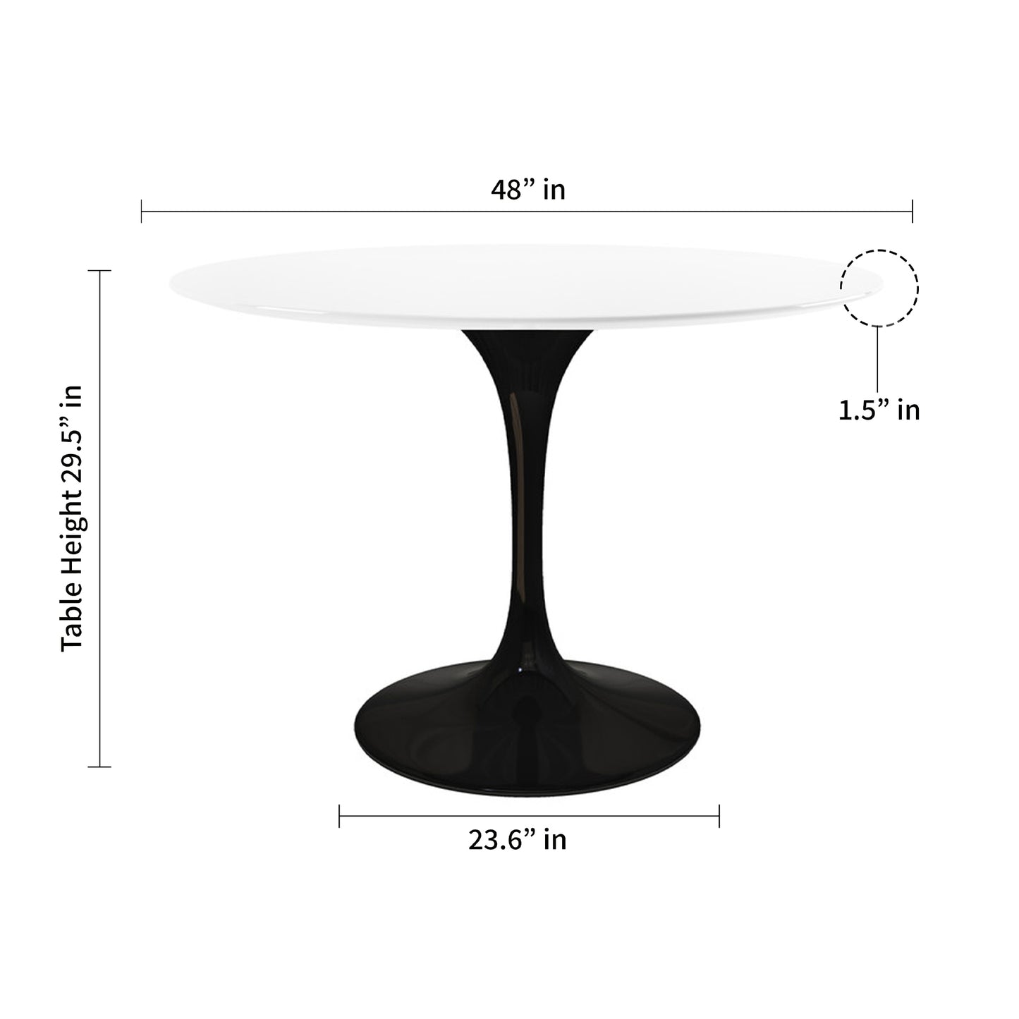 Tulip Fiberglass Dining Table, 48" Round Black Base