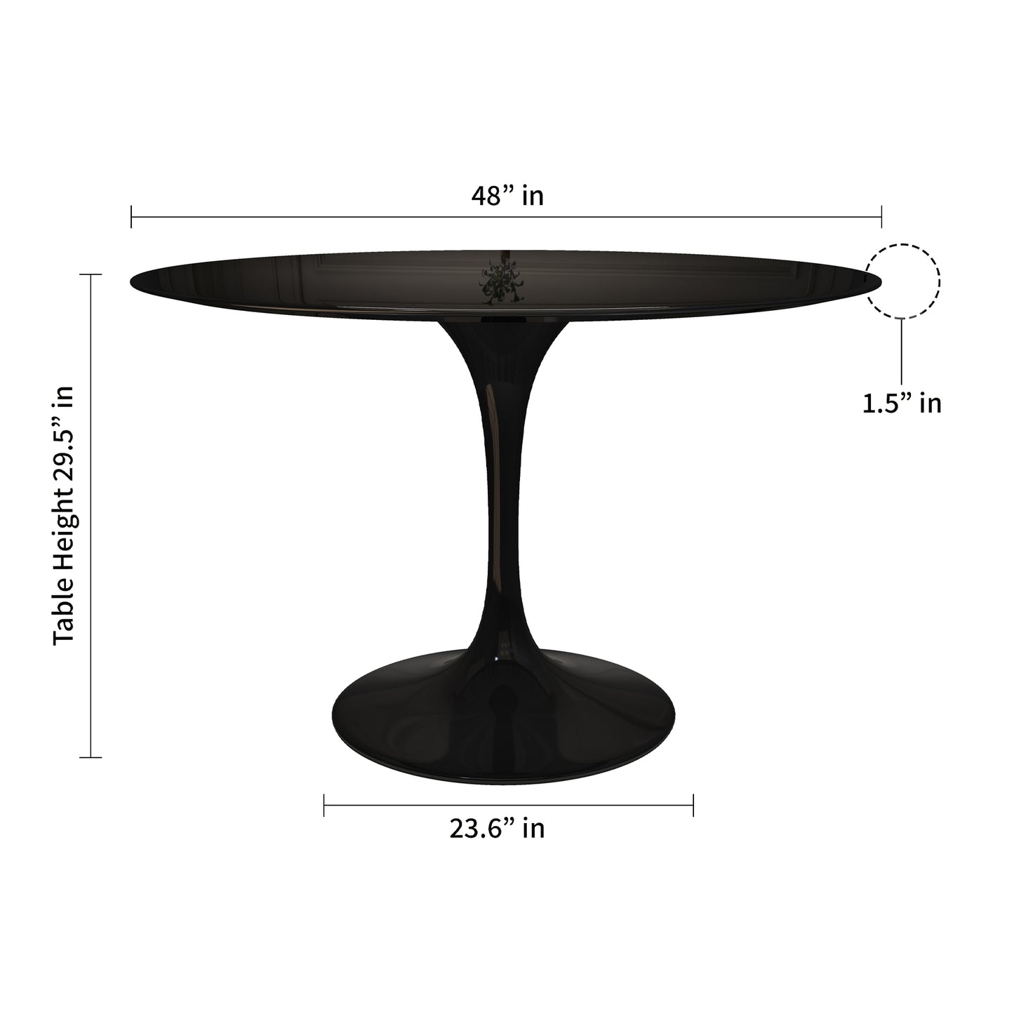 Tulip Fiberglass Dining Table, 48" Round Black