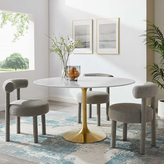 Tulip Marble Dining Table, 54" Round, Gold Base