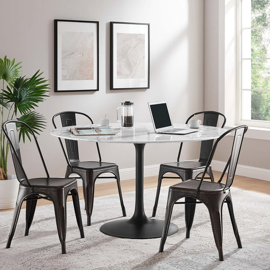 Tulip Marble Dining Table, 54" Round, Black Base
