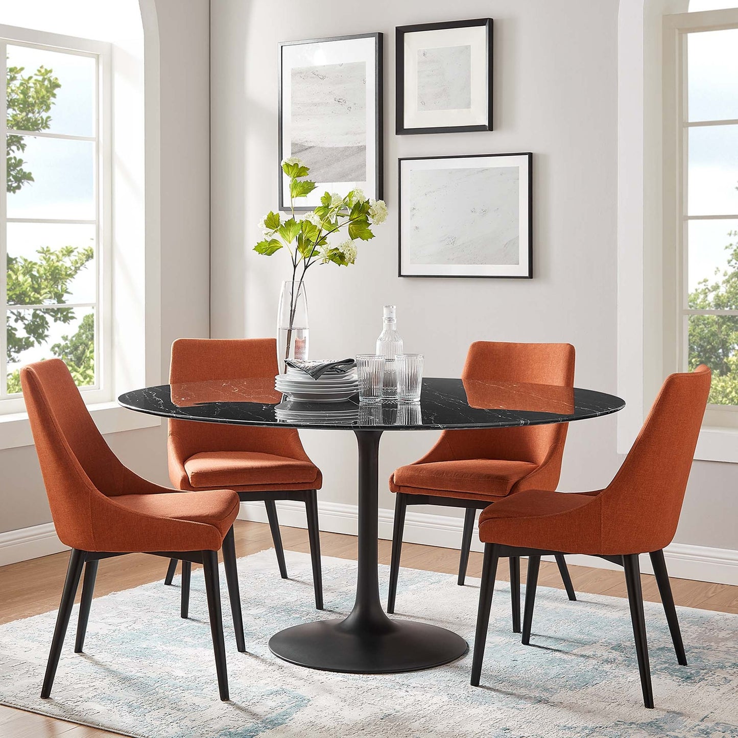 Tulip Marble Dining Table - 60" Round, Black