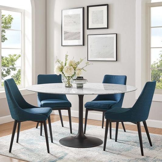Tulip Marble Dining Table - 60" Round, Black Base
