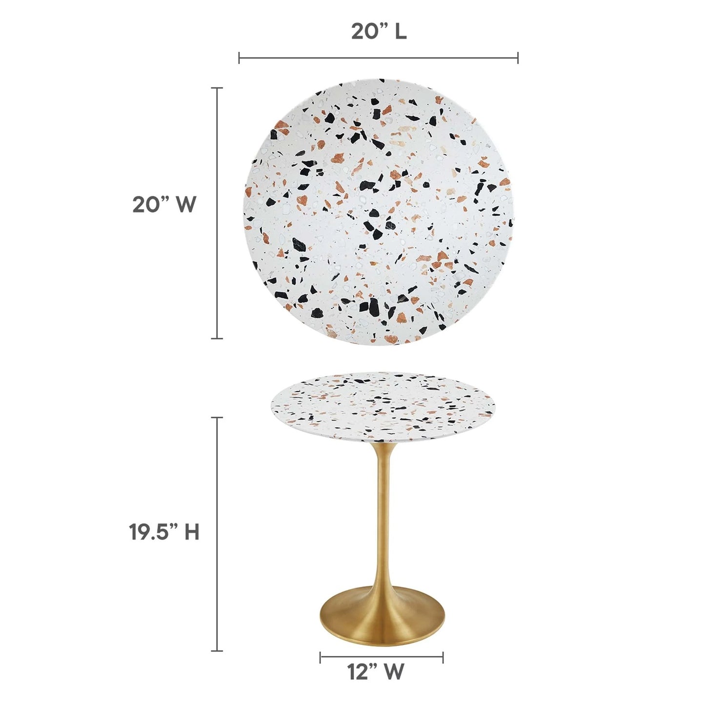 Tulip Marble Side Table - 20" Round, Gold Terrazzo