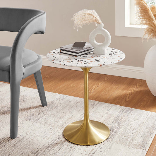 Tulip Marble Side Table - 20" Round, Gold Terrazzo