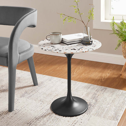 Tulip Marble Side Table - 20" Round, Black Terrazzo