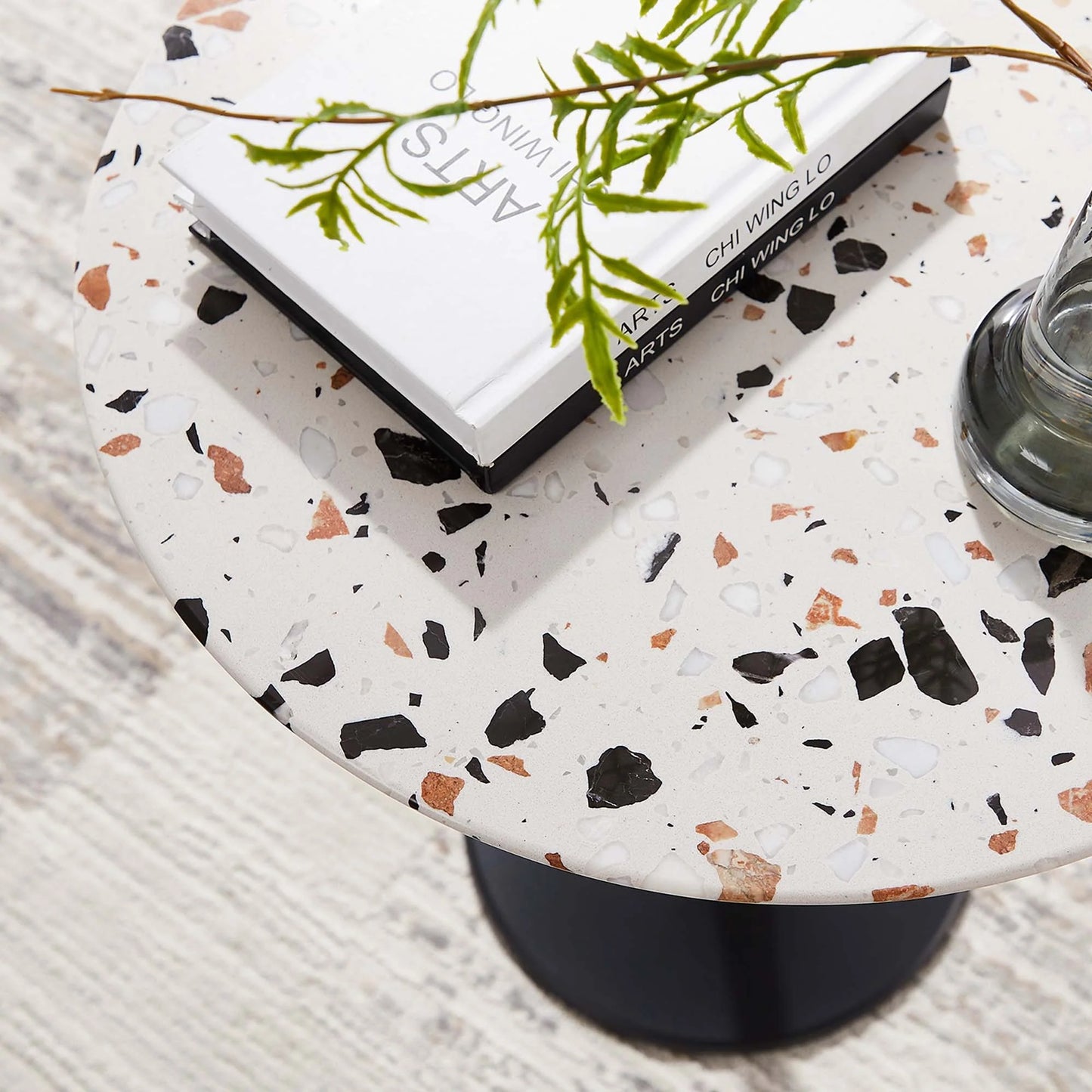 Tulip Marble Side Table - 20" Round, Black Terrazzo