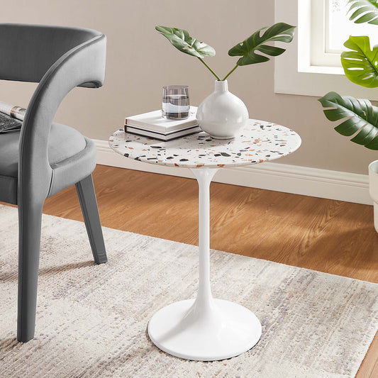 Tulip Marble Side Table - 20" Round, White Terrazzo