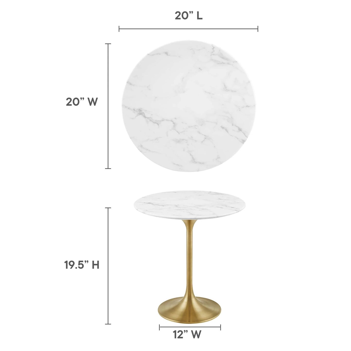 Tulip Marble Side Table - 20" Round, Gold Base